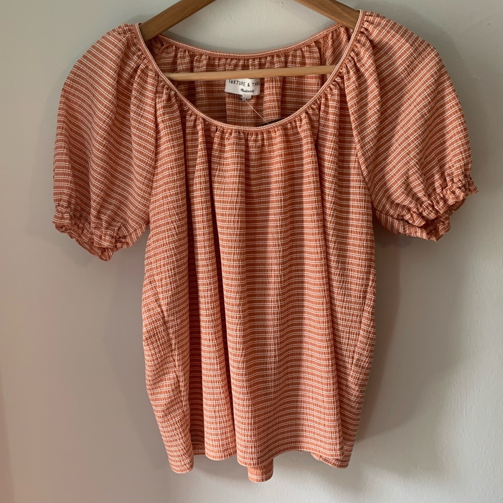 Madewell puff sleeve striped peasant top Small